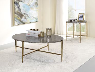 Tainte Coffee Table; Faux Marble & Champagne Finish