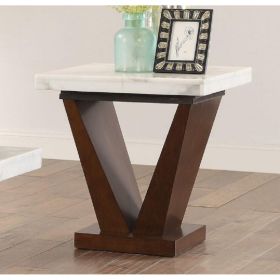 Forbes End Table in White Marble & Walnut