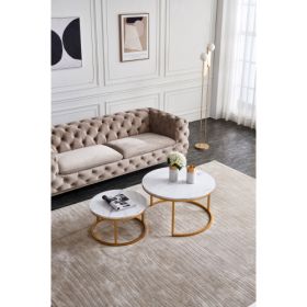 Modern Nesting coffee table; golden color frame with marble wood top-32"