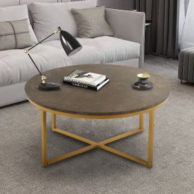 Cross Legs MDF Coffee Table with Metal Base;  Brown and Golden