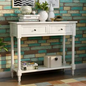 TREXM Daisy Series Console Table Traditional Design with Two Drawers and Bottom Shelf (Ivory White)