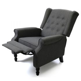 Tufted Accent Chair w/ Upholstered Wingback & Padded Seat, Pushback Recliner Armchair for Living Room, Bedroom, Dark Grey XH