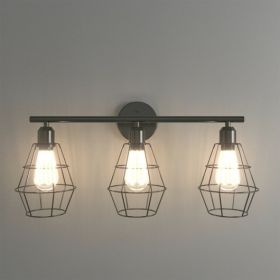 3-Light Industrial Bathroom Vanity Cage Light Vintage Wall Lamp