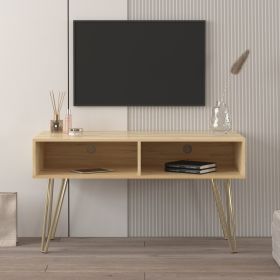 Modern Design TV stand stable Metal Legs with 2 open shelves to put TV; DVD; router; books; and small ornaments; Fir Wood