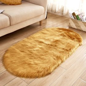 Fluffy 6cm Plush Carpet Fuzzy Wool Floor Mat Multicolor Oval Soft Living Room Bedroom Aldult Boys Girls Home Decor Cute Fashion (Color: Golden brown, size: 50*80cm)