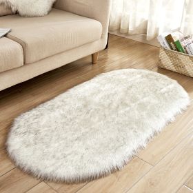 Fluffy 6cm Plush Carpet Fuzzy Wool Floor Mat Multicolor Oval Soft Living Room Bedroom Aldult Boys Girls Home Decor Cute Fashion (Color: white + grey, size: 50*100cm)