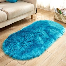 Fluffy 6cm Plush Carpet Fuzzy Wool Floor Mat Multicolor Oval Soft Living Room Bedroom Aldult Boys Girls Home Decor Cute Fashion (Color: Dark Blue, size: 40*60cm)