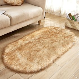 Fluffy 6cm Plush Carpet Fuzzy Wool Floor Mat Multicolor Oval Soft Living Room Bedroom Aldult Boys Girls Home Decor Cute Fashion (Color: white + yellow, size: 40*60cm)