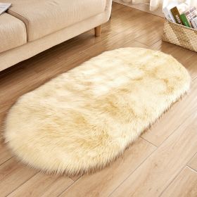 Fluffy 6cm Plush Carpet Fuzzy Wool Floor Mat Multicolor Oval Soft Living Room Bedroom Aldult Boys Girls Home Decor Cute Fashion (Color: Beige, size: 100*180cm)