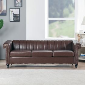 83.5" Width Traditional Square Arm removable cushion 3 seater Sofa (Color: as Pic)