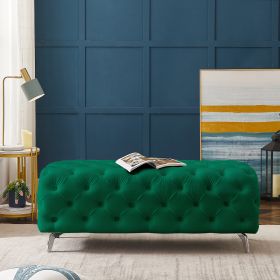 Button-Tufted Ottoman Bench; Upholstered Velvet Footrest Stool Accent Bench for Entryway Living Room Bedroom. (Color: as Pic)