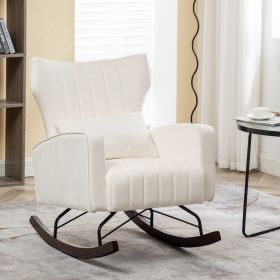 Velvet Nursery Rocking Chair; Accent Rocking Chair with with Solid Metal Legs; Upholstered Comfy Glider Rocker for Reading; Bedroom and Living Room (Color: as Pic)