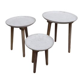 Mango Wood Bowl Top Side End Coffee Table with Angled Tripod Base; Set of 3; White and Brown (SKU: UPT-209570)