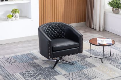 COOLMORE Swivel Barrel chair living room chair with nailheads and Metal base (Color: Black Pu)