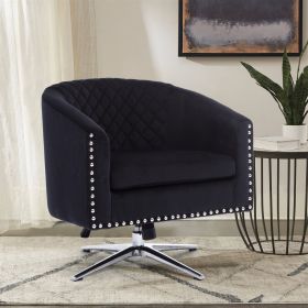 COOLMORE Swivel Barrel chair living room chair with nailheads and Metal base (Color: Black)