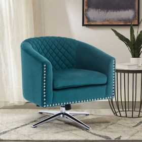 COOLMORE Swivel Barrel chair living room chair with nailheads and Metal base (Color: Blue)