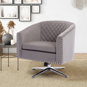 COOLMORE Swivel Barrel chair living room chair with nailheads and Metal base (Color: gray)