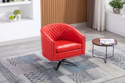 COOLMORE Swivel Barrel chair living room chair with nailheads and Metal base (Color: Red)