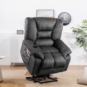 Oversized Power Lift Recliner Chair for Elderly with Massage and Heating Bonded Leather Sofa (Color: Grey)