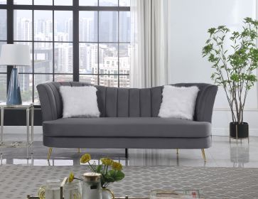 Velvet Sofa with Pillows and Gold Finish Metal Leg for Living room (Color: as Pic)