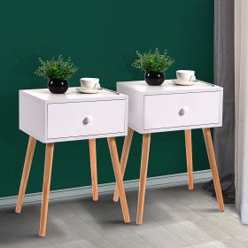 Mid Century Modern Nightstand;  Wood Bed Side Table with Drawer;  End Table for Living Rooms Bedrooms;  Home Furniture;  White and Natural (quantity: 2 pcs)