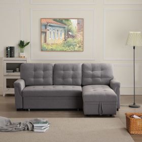 Linen Upholstered Sleeper Modular Sofa Bed Chaise Couch (Color: Dark Gray)