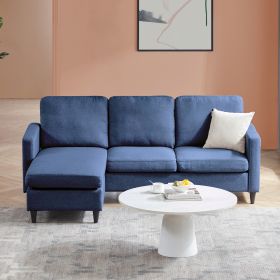 Reversible Sectional Sofa with Handy Side Pocket,Living Room L-Shape 3-Seater Couch with Modern Linen Fabric for Small Space (Color: Blue)