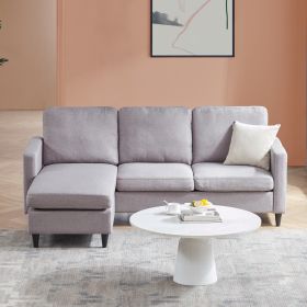 Reversible Sectional Sofa with Handy Side Pocket,Living Room L-Shape 3-Seater Couch with Modern Linen Fabric for Small Space (Color: gray)