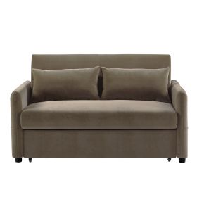 Leisure Loveseat Sofa for Living Room with 2 pillows (Color: Light Brown, Material: Velvet)