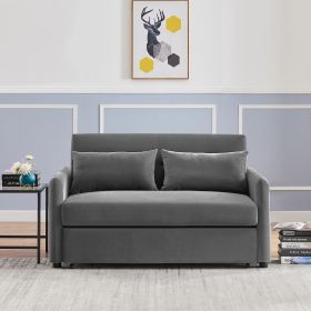 Leisure Loveseat Sofa for Living Room with 2 pillows (Color: Dark Gray, Material: Velvet)