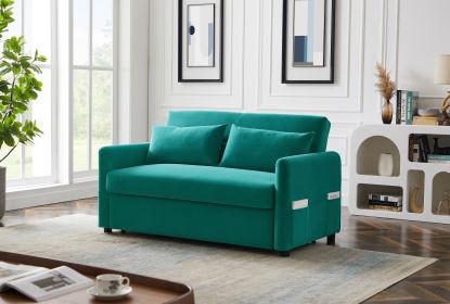 Leisure Loveseat Sofa for Living Room with 2 pillows (Color: Blue, Material: Velvet)