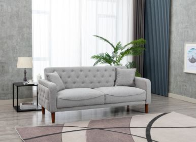 New Design Muitifunction Furniture Linen Sofa 2 Pillows Living Room Gray Loveseat with Button Tufting Easy to Clean (Color: gray)