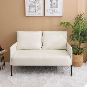 Fabric Loveseat Sofa;  Modern Design Linen Sofa Couch with Metal Legs;  Soft 2 Seater Sofa for Living Room;  Bedroom;  Reading Room and Office (Color: Beige)