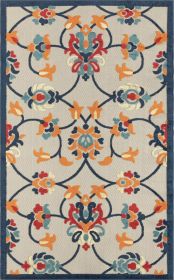 Stylish Classic Pattern Design Floral Damask High-Low Indoor Outdoor Area Rug (Color: Navy|Orange, size: 5' X 8')