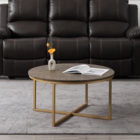 Cross Legs Glass Coffee Table with Metal Base (Color: brown+golden)