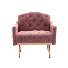 Accent Chair ,leisure single sofa with Rose Golden feet (Color: Brush Pink Teddy)