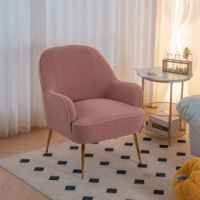 Modern Soft Teddy fabric Ivory Ergonomics Accent Chair Living Room Chair Bedroom Chair Home Chair With Gold Legs And Adjustable Legs For Indoor Home (Color: Pink)