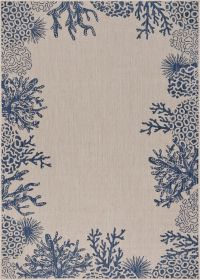 Home Decor Coastal Bordered Coral Reef Indoor/Outdoor Accent Rug (Color: Navy|Beige, size: 1'10" X 3'0")