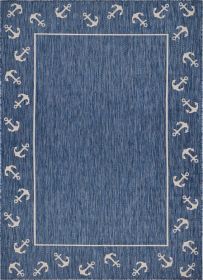 Home Decor Coastal Bordered Coral Reef Indoor/Outdoor Accent Rug (Color: Navy|White, size: 5'3" X 7'0")