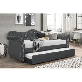 Upholstered Velvet Wood Daybed with Trundle (Color: gray)