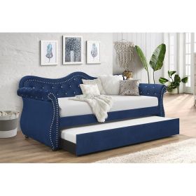 Upholstered Velvet Wood Daybed with Trundle (Color: Navy)