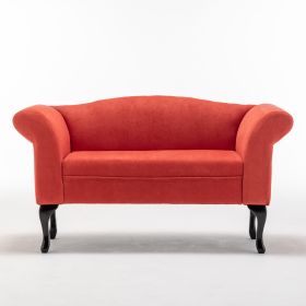 2 Seat Kids Sofa;  Toddler Couch Lounge Bed with Wooden Legs;  Upholstered Linen Fabric Loveseat Sofa & Armrest Chair for Bedroom Living Room (Color: Orange)