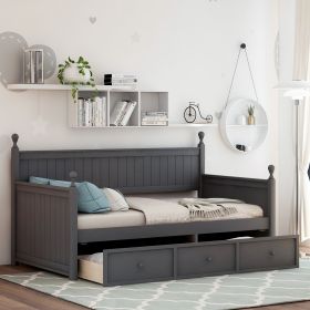 Wood Daybed with Three Drawers ,Twin Size Daybed,No Box Spring Needed ,Gray (Color: gray)