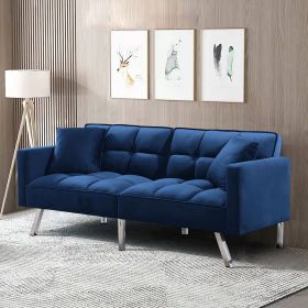 SOFA SLEEPER Beige VELVET WITH 2 PILLOWS (Color: Navy Blue)