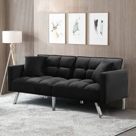 SOFA SLEEPER Beige VELVET WITH 2 PILLOWS (Color: Black)