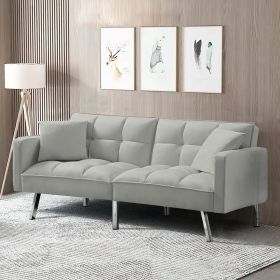 SOFA SLEEPER Beige VELVET WITH 2 PILLOWS (Color: LIGHT GREY)