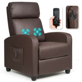 Recliner Sofa Wingback Chair with Massage Function (Color: Brown)