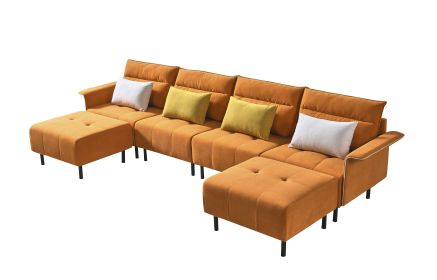 HQ-281 Sofa Couch, Mid-Century Suede Seat for Living Room (Color: Orange)