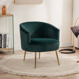 Velvet armchair accent chair tubchair with gold metal legs (Color: Green)