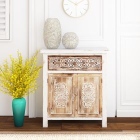 Weathered Wood Cabinet with 1 Drawer and 2 Doors Vintage Accent Storage Chest for Entryway, Living Room (Style: Natural)